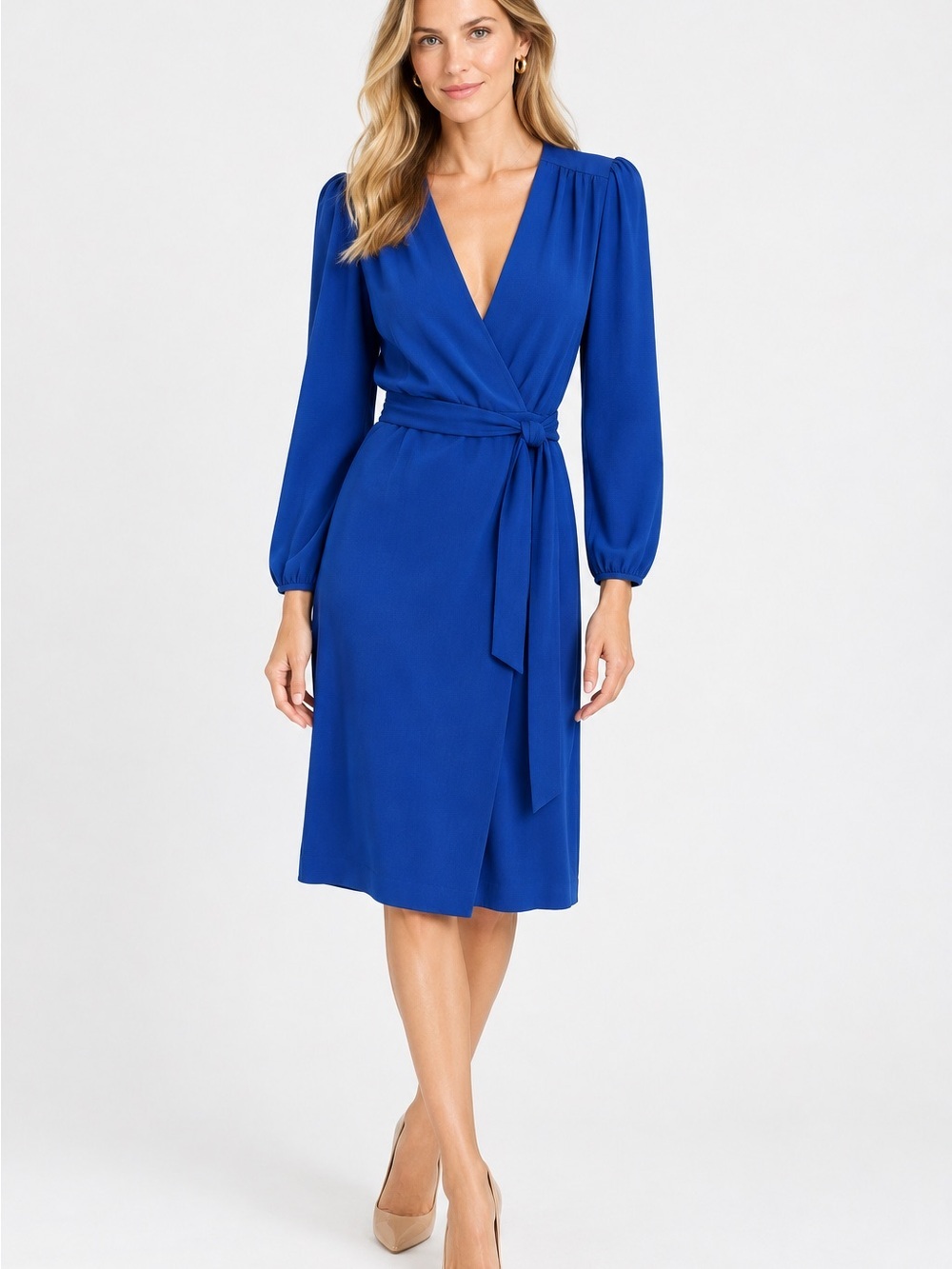 J. Crew Classic Crepe Wraparound Dress, Size 8, Long Sleeves.